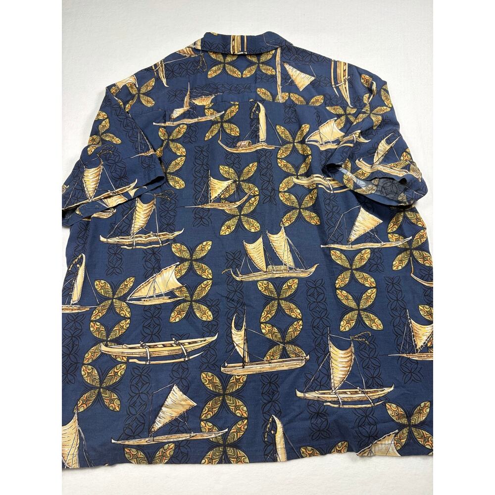 Kalaheo Hawaii Aloha Shirt Mens XL Blue Canoe Outrigger Hawaiian Camp Made USA - Picture 3 of 9